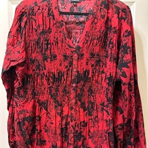 Red and black floral blouse